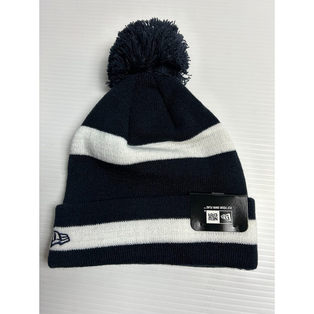 New Era Blank Cuffed Adult Pom Beanie Hat Stocking Cap Dark Navy Blue/White - Picture 1 of 5